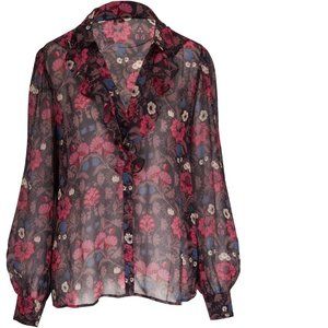 PAIGE Jodelle Floral Print Silk Blouse in Black, XSmall